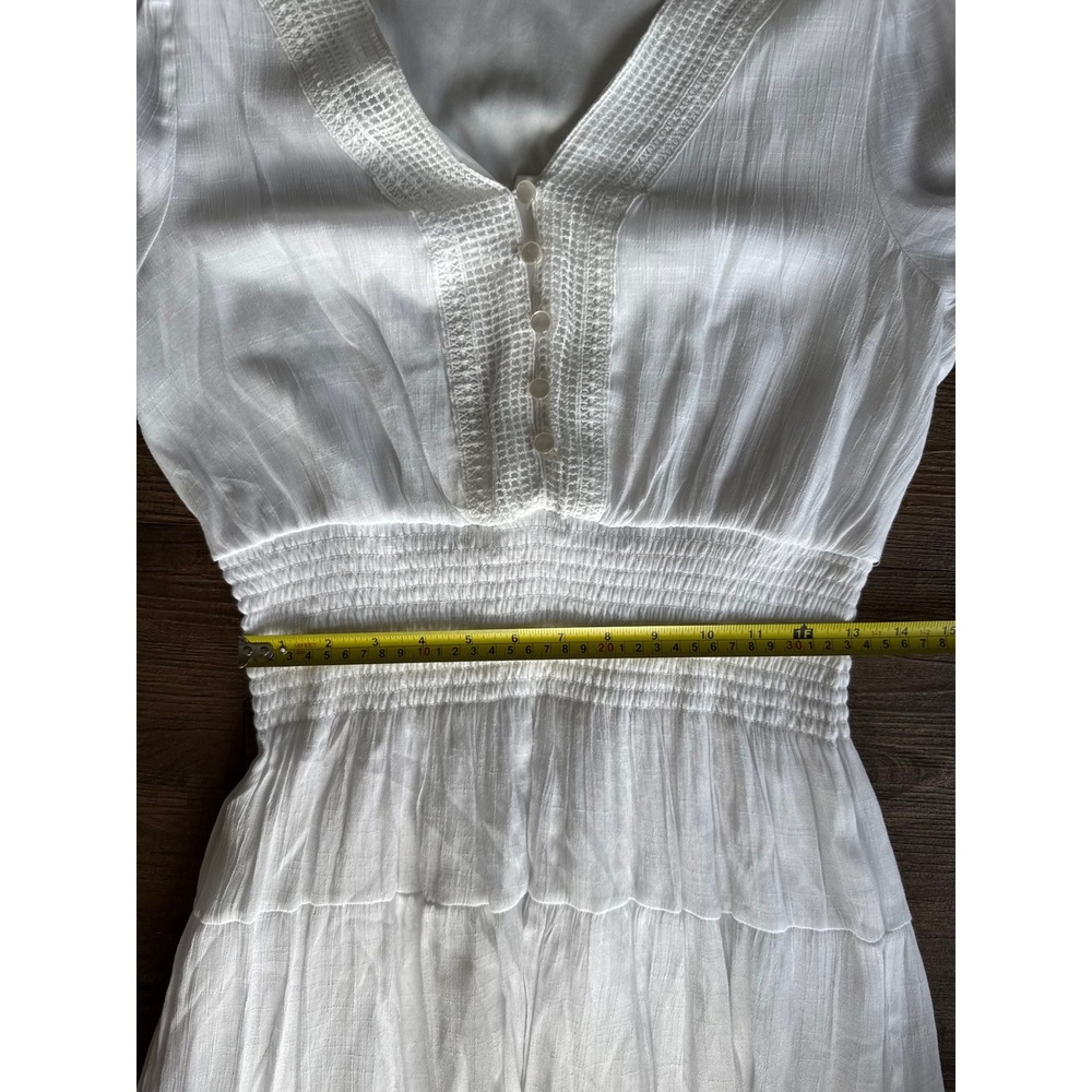 JOIE‎ White Tiered Midi Dress Smocked Waist Crochet Lace Fall Wedding Large - Picture 6 of 11